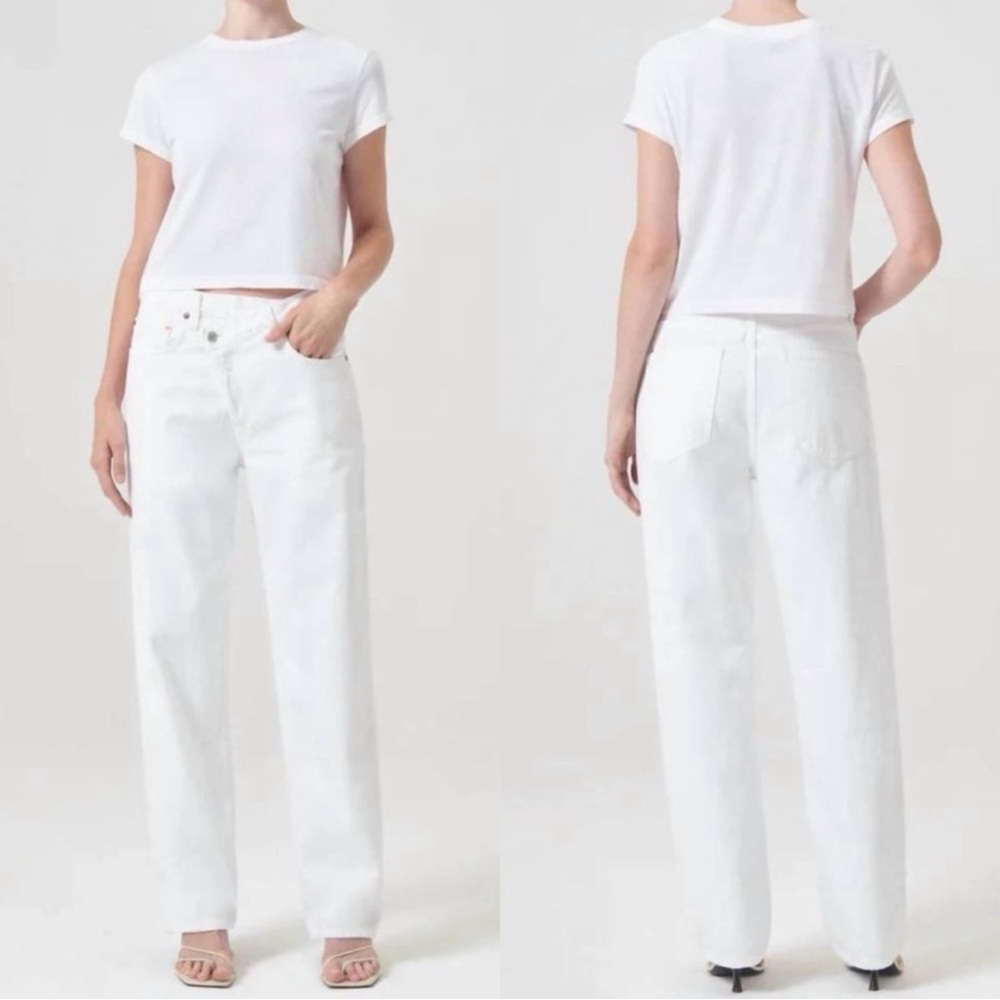 NWT AGOLDE Criss Cross White Denim Straight Jeans